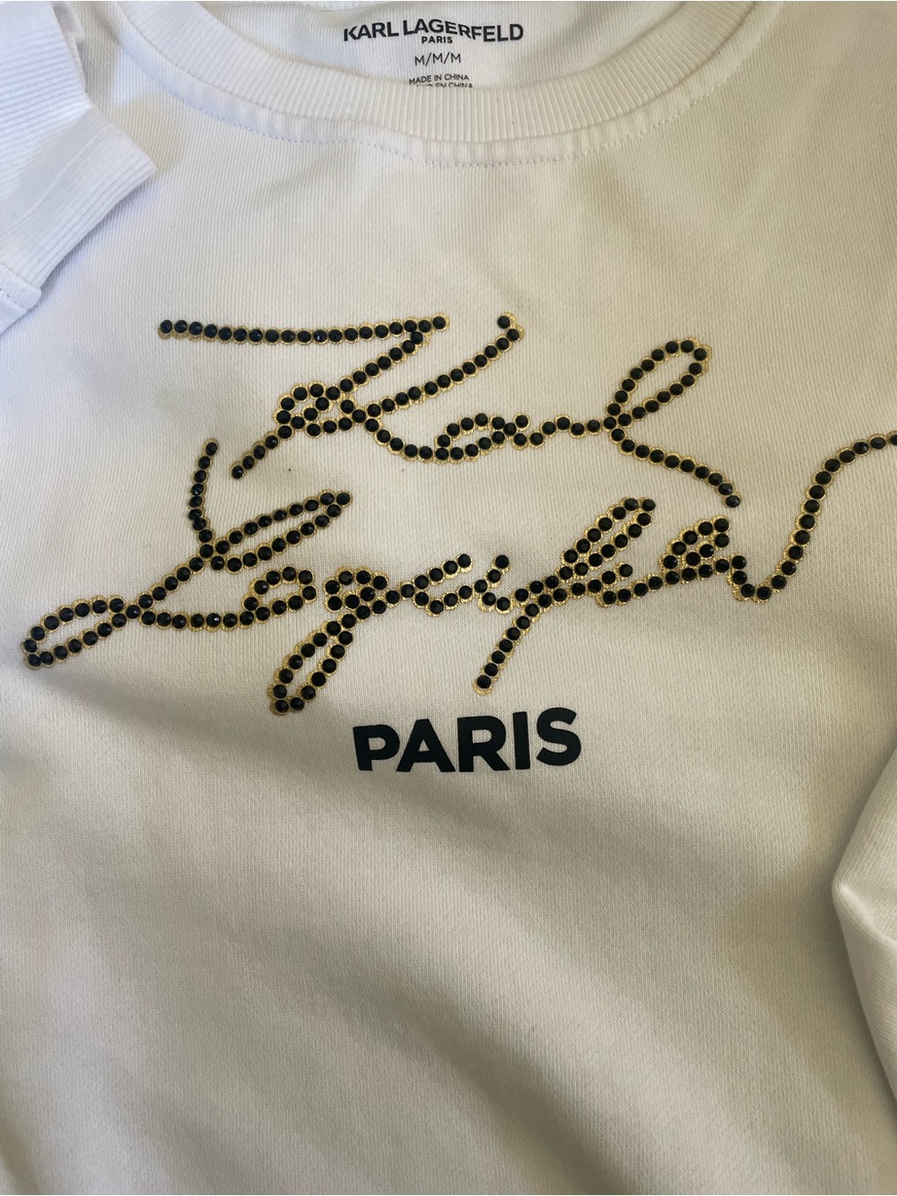 Karl Lagerfeld White Crewneck with Black Script Logo